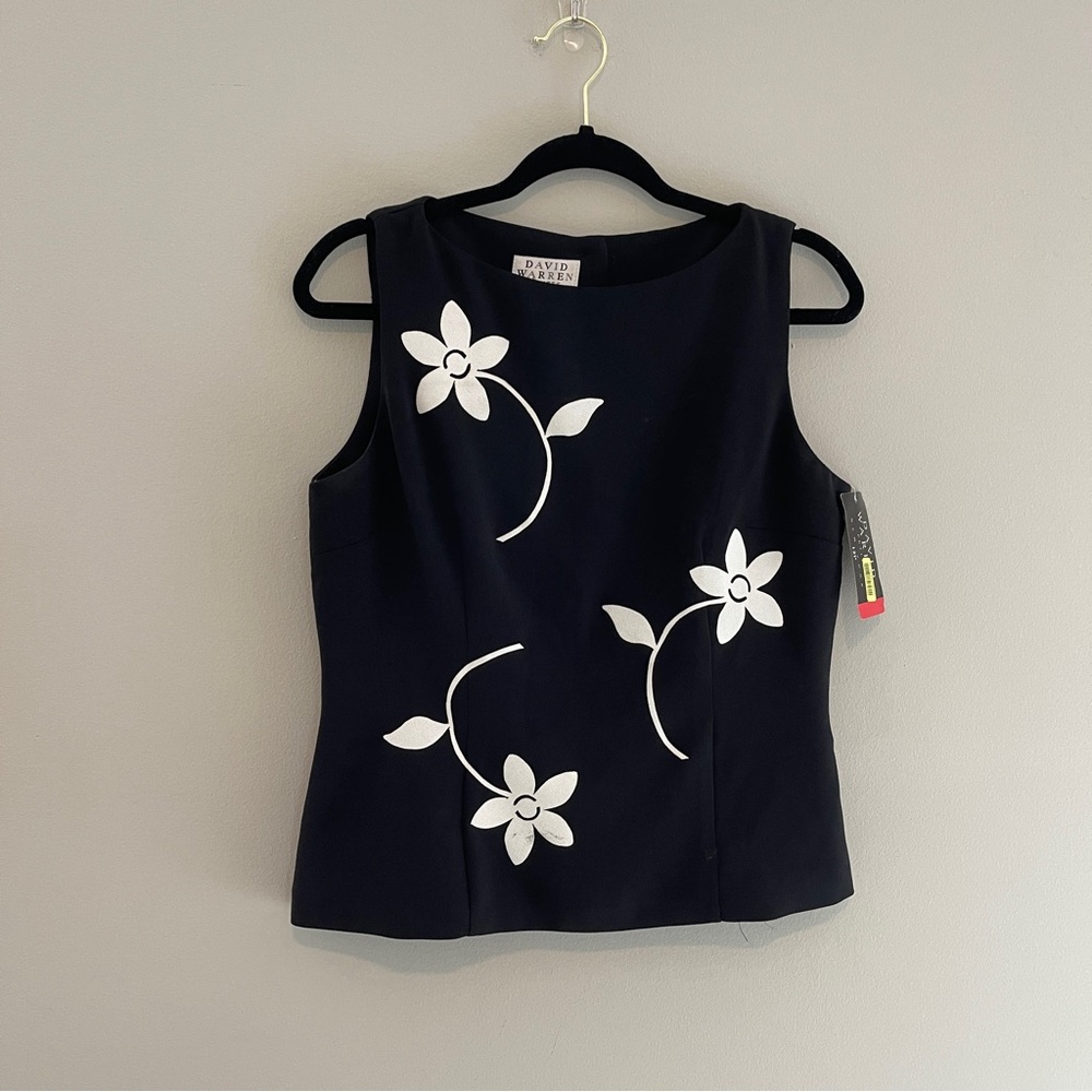 David Warren Petites New York Black Floral Sleeveless Top Vintage NWT Size 12P